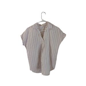 Jane and Delancey Women's Small White and Cream Stripe Collard Blouse
